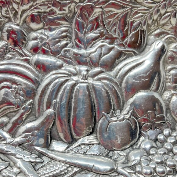 Arthur Court Tray Silver Aluminum Handles 14.5” Long Cornucopia Fruit Vegetables - Picture 9 of 9